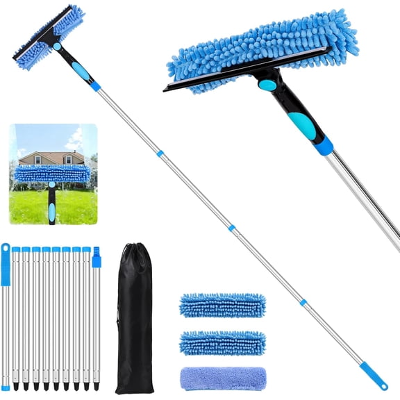 152'' Window Cleaning Kit, 2 in 1 Window with Extension Poles, Window Cleaner Tools for Indoor/Outdoor High Window, , Glass