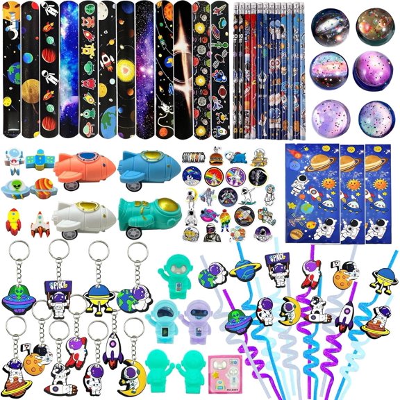 152 count Space Party Favors with Bags, Stickers, Bracelets and Toys