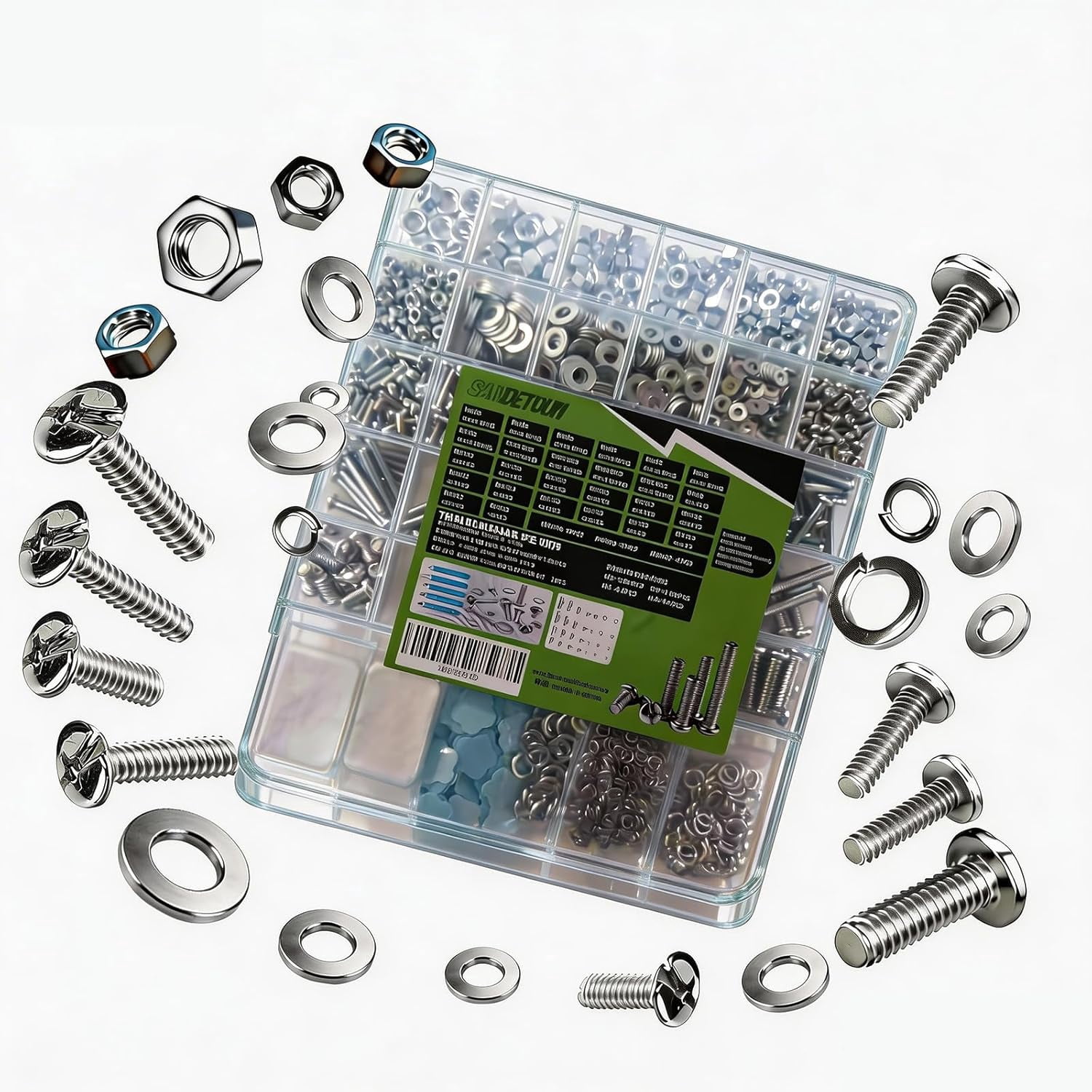 1521Pcs M3 M4 M5 M6 Screws Nuts Assortment Kit with Plastic Storage Box for Furniture Machinery Automotive DIY Projects