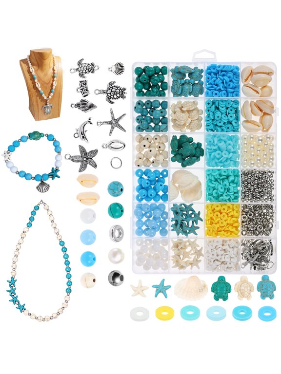1526Pcs Bracelet Making Kit Jewelry Making,Beads Set Summer Beach Bead DIY Craft Kit Sea Themed Imitation Bead with Shell Turtle for Making Bracelet Necklace Earring Keychain