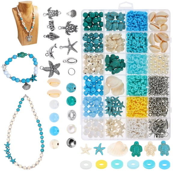 1526Pcs Bracelet Making Kit Jewelry Making,Beads Set Summer Beach Bead DIY Craft Kit Sea Themed Imitation Bead with Shell Turtle for Making Bracelet Necklace Earring Keychain