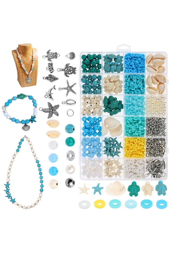 1526Pcs Bracelet Making Kit Jewelry Making,Beads Set Summer Beach Bead DIY Craft Kit Sea Themed Imitation Bead with Shell Turtle for Making Bracelet Necklace Earring Keychain