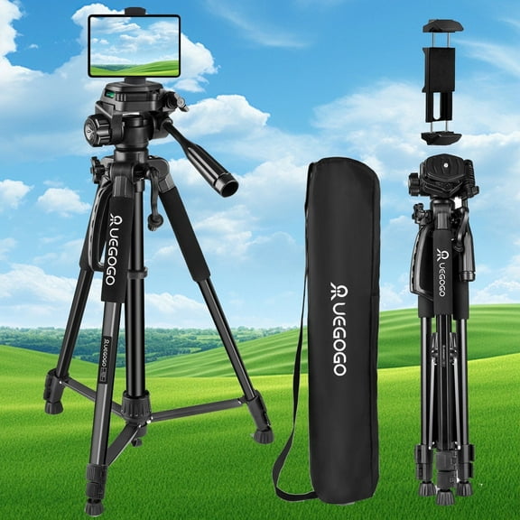 UEGOGO 152cm Portable Aluminum Alloy Tripod, 360 Multi-Angle Shooting, Compatible with Cameras, Smartphones, Includes Carrying Bag