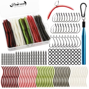 Bass Fishing Worm Kit 152PCS Wacky Rig Tool Hooks Sinkers Weights Soft Plastic Baits Set