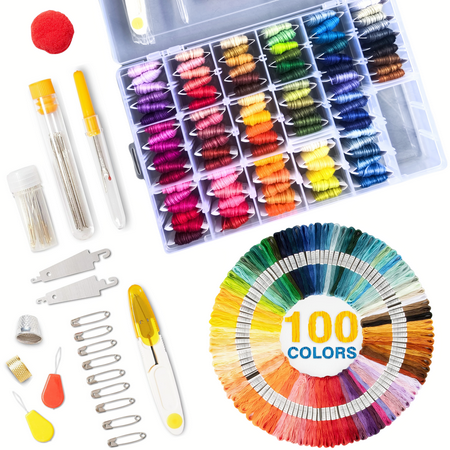 152Pcs Embroidery Floss Set with Organizer Box, Cross Floss Stitch Thread Embroidery Sewing Skeins Pattern Kits for Beginners Cross Stitch Kits Gifts