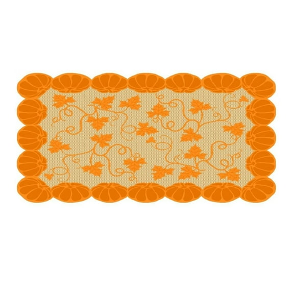 152x213cm Autumn Maple Leaves Pumpkin Pattern Lace Tablecloth Halloween Party Supplies Accessories Table Cover for Thanksgiving Day (Orange)