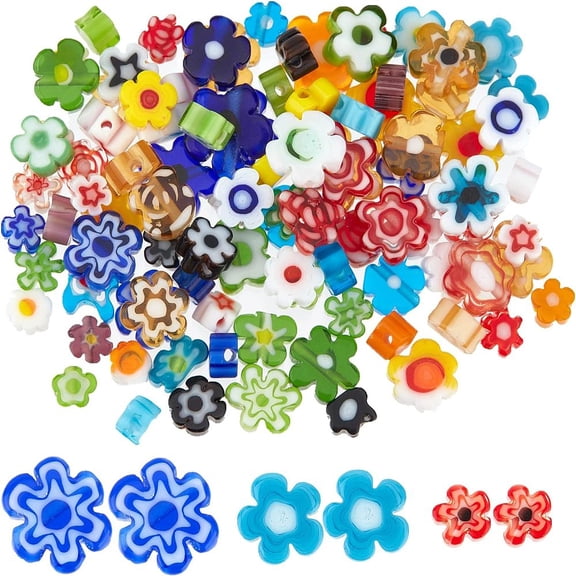 153-225Pcs 3 Styles Handmade Flower Millefiori Lampwork Glass Beads Small Flower Glass Beads Loose Mosaic Beads - Mixed Color