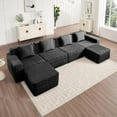 thumbnail image 1 of 153'' Oversized Boneless Couch, U-Shaped Modular Sectional Sofa, Upholstered Corduroy Sofa, Double Chaise Lounge, 4 Pillows, 6-Seater Deep Cloud Couches for Living Room, Apartment, Black, 1 of 9