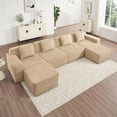 thumbnail image 1 of 153'' Oversized Boneless Couch, U-Shaped Modular Sectional Sofa, Upholstered Corduroy Sofa, Double Chaise Lounge, 4 Pillows, 6-Seater Deep Cloud Couches for Living Room, Apartment, Camel, 1 of 9