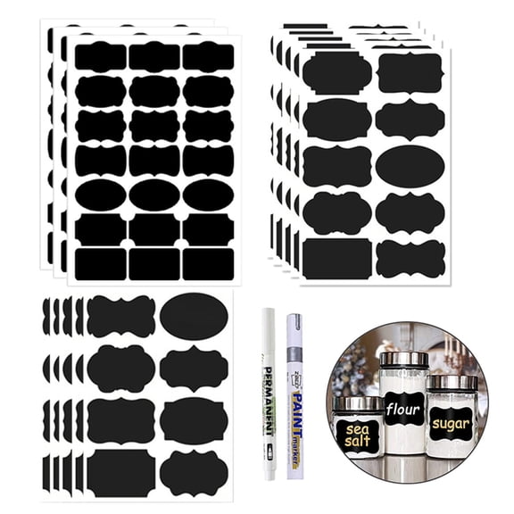 153 PCS Chalkboard Labels for Pantry and Kitchen Containers with 2 Free Pieces Erasable Chalk Markers, Reusable and Waterproof Blackboard Stickers for Storage Bins, Bottle, Spice, Glass Jars, Cups