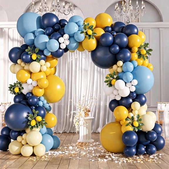 153 Pcs Royal Blue and Yellow Balloon Garland Arch Kit - 18 12 10 5 Inch Pastel Latex Balloons for Birthday Party Backdrop