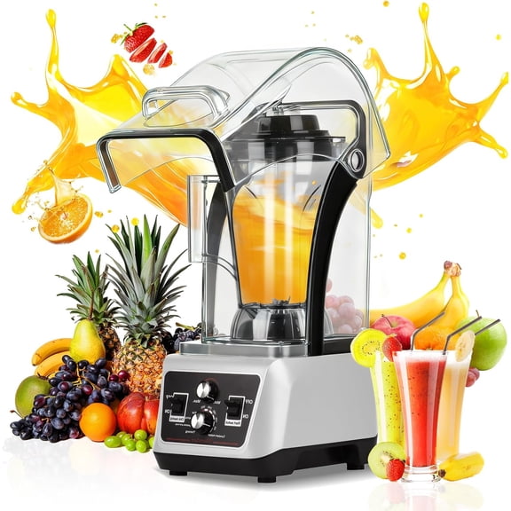 153Oz Professional Commercial Blender with Soundproof Shield Multi-speed Settings Quiet Smoothies Blenders Countertop Powerful Blender for Kitchen Shakes Frozen Drinks Self-Cleaning