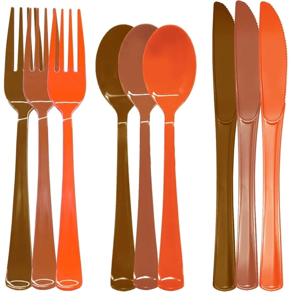 153PCS Fall Plastic Cutlery, Thanksgiving Plastic Silverware Heavy Duty Disposable Cutlery Set Includes Spoons Forks Knives for Thanksgiving Fall Party