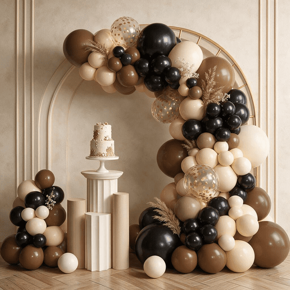 153pcs Black Brown Balloon Garland Arch Kit, Different Sizes 18 12 10 5 inch Nude Sand White Latex Metallic Confetti Balloons for Western Country First Rodeo Farm Birthday Party Decorations