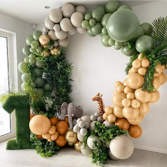 153pcs Coffee Balloon Arch Kit Garland Chrome Gold Sage Green Safari Baby Shower
