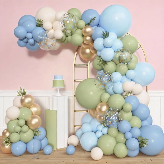 153pcs Sage Green and Blue Balloon Garland Arch Kit, Different Sizes 18 12 10 5 inch Dusty Blue Sand White Latex Confetti Balloons for Boho Bridal Shower Birthday Party Decorations