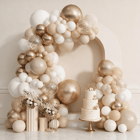 153pcs White Sand Balloon Arch Garland Kit, Different Sizes 18 12 10 5 inch Beige Nude Neutral Metallic Champagne Gold Confetti Balloons for Boho Bridal Baby Shower Birthday Party Decorations