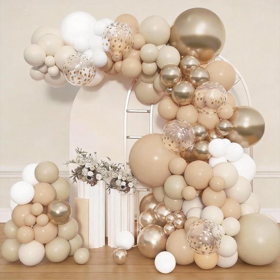 153pcs White Sand Balloon Arch Garland Kit, Different Sizes 18 12 10 5 inch Beige Nude Neutral Metallic Champagne Gold Confetti Balloons for Boho Bridal Baby Shower Birthday Party Decorations