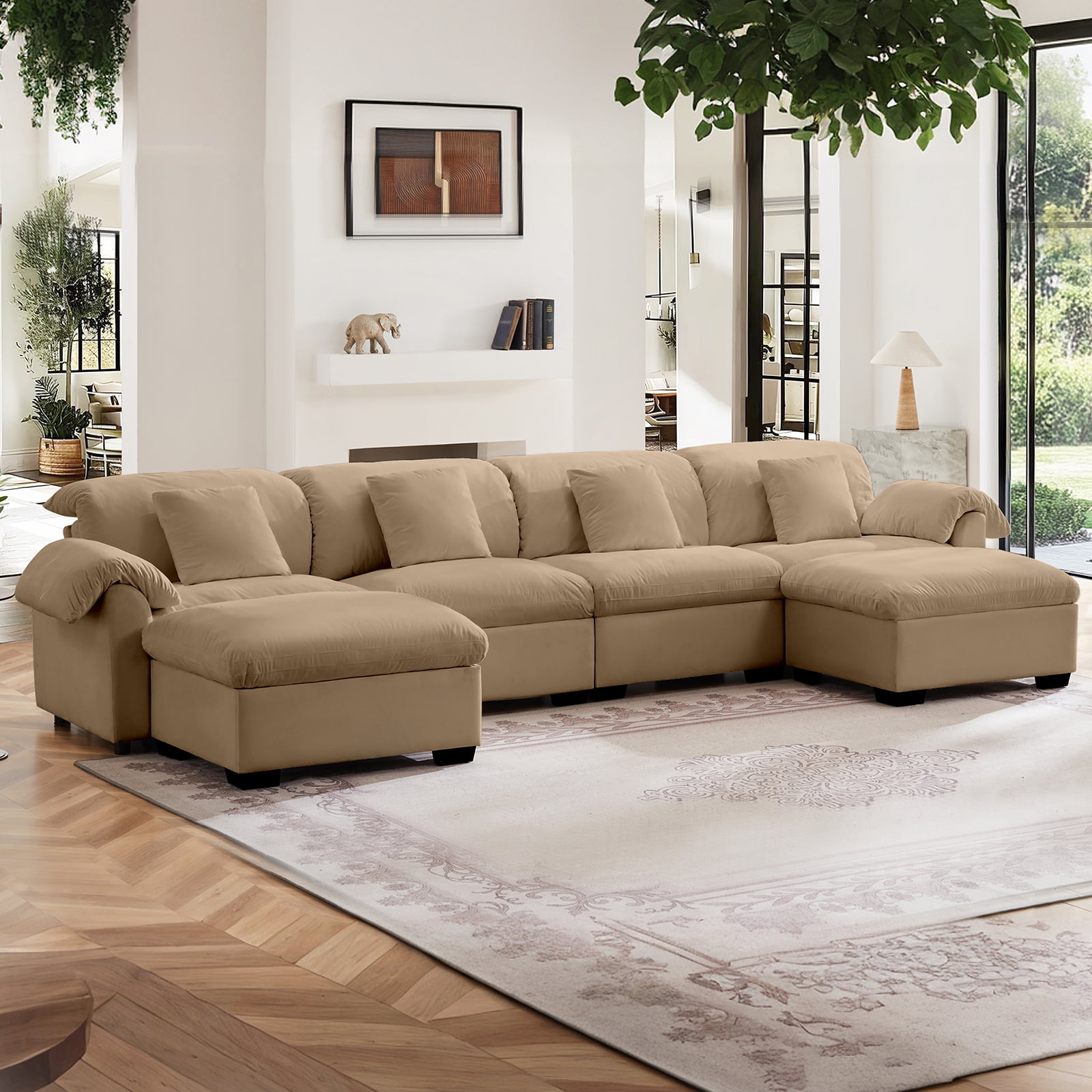 154.7" U Shaped Sofa with Storage, 4 Seater Modular Sectional for ...