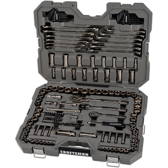 154-Piece Gunmetal Chrome Mechanics Tool Set, Standard SAE/Metric Socket Set, with Hard Case