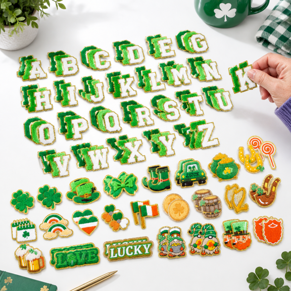 154 St. Patrick's Day Patches Sadhesive Saint Stick On Chenille Irish Lucky Patch Sticker Embroidered Include 104 A-z Letter 50 Lo