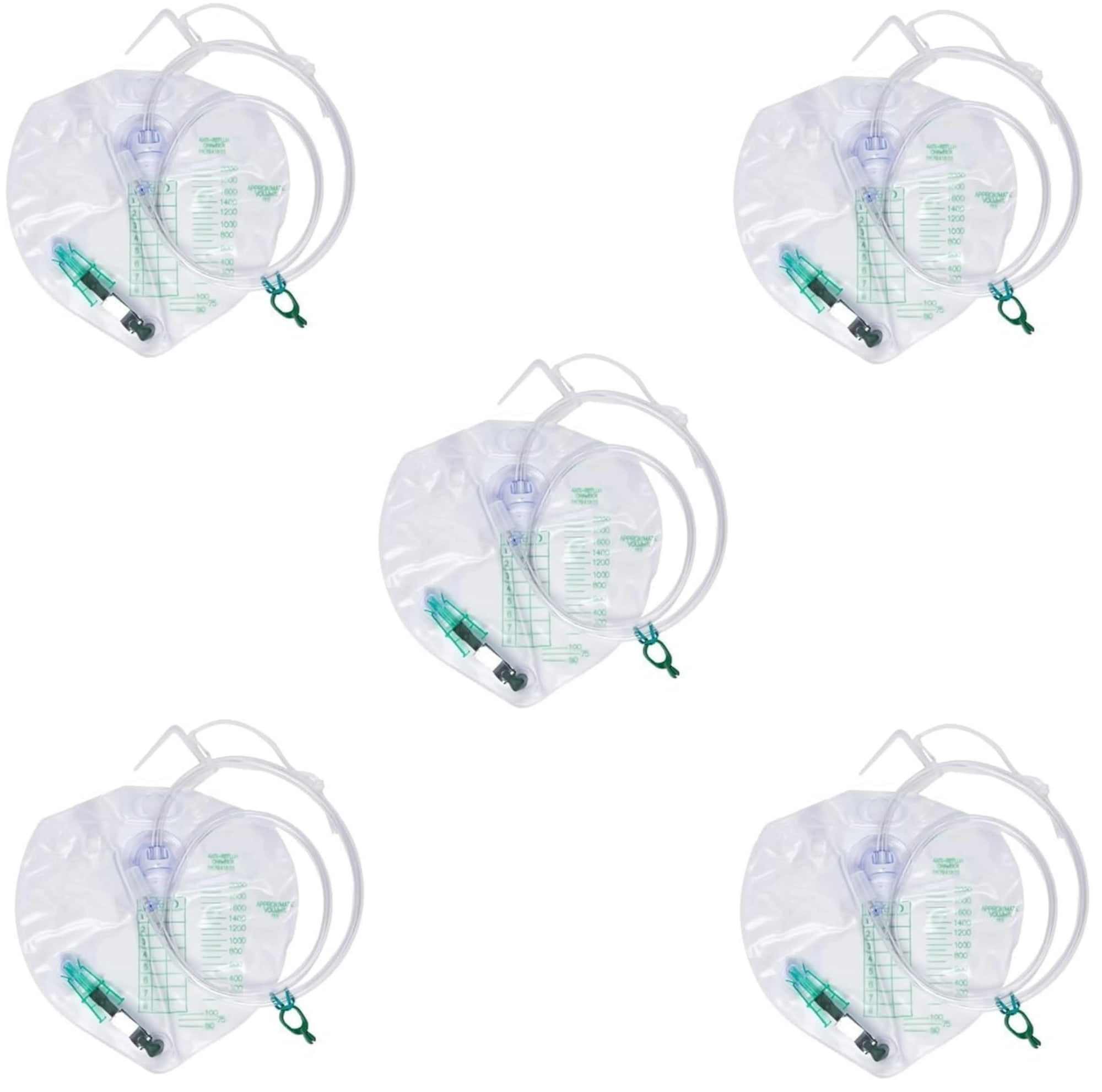 154002 Drainage Bag with Anti-Reflux Chamber, 2000mL, 5/Pack