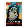 thumbnail image 1 of 1541 to 1941 - 400 Años Santiago de Chile (400 Year Anniversary of Santiago Chile) - Conquistador - Vintage Travel Poster by O.O. Valle c.1941 - Fine Art Rolled Canvas Print 27in x 40in, 1 of 4