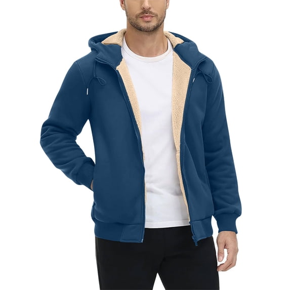 CYiJun Hoodies for Men with Zipper,Heavyweight Fleece Jackets Full Zip Up Thick Sherpa Lined Sweatshirt