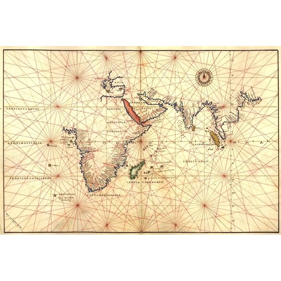 1544 Nautical Map Of The Indian Ocean Showing Africa History (36 x 24)