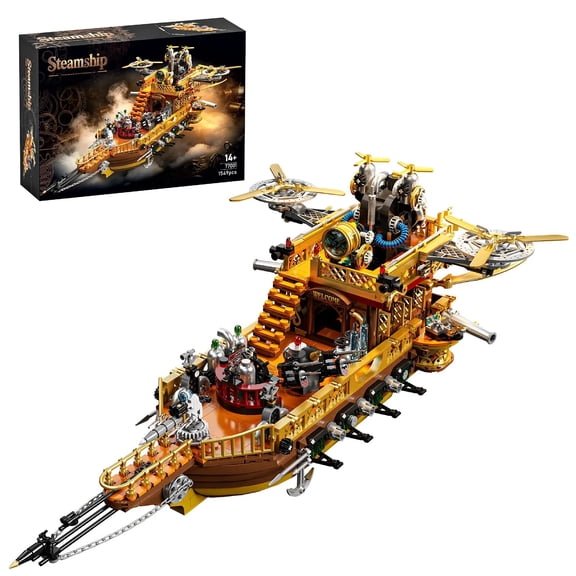 1549Pcs Building Blocks Retro Steam Airship Aircraft Assembly DIY Propeller Bricks Toy Model For Boy Holiday Gift