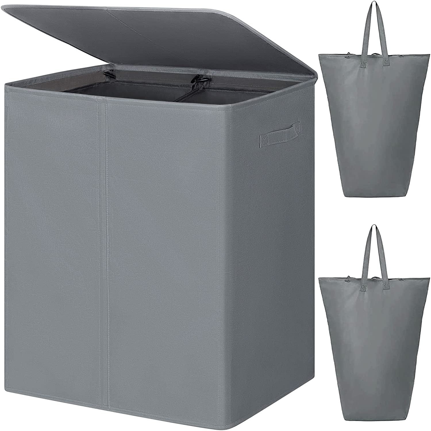 154L Double Laundry Hamper with Lid and Removable Laundry Bags, Large Dirty Clothes Hamper 2 section Collapsible Laundry Basket Dorm Room Storage for Bedroom, Bathroom, College,Grey