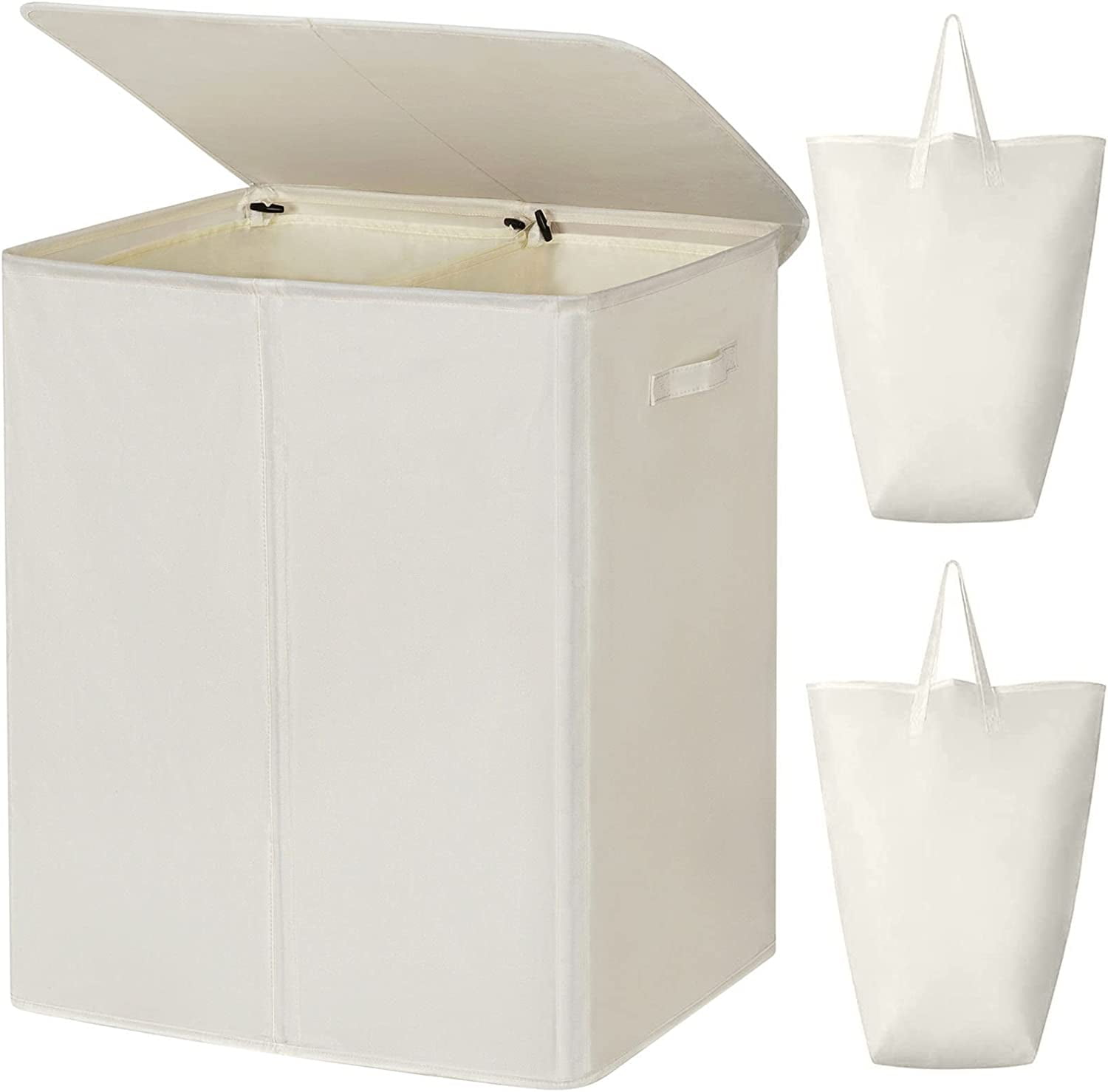 154L Double Laundry Hamper with Lid and Removable Laundry Bags, Large Dirty Clothes Hamper 2 section Collapsible Laundry Basket Dorm Room Storage for Bedroom, Bathroom, College,Beige