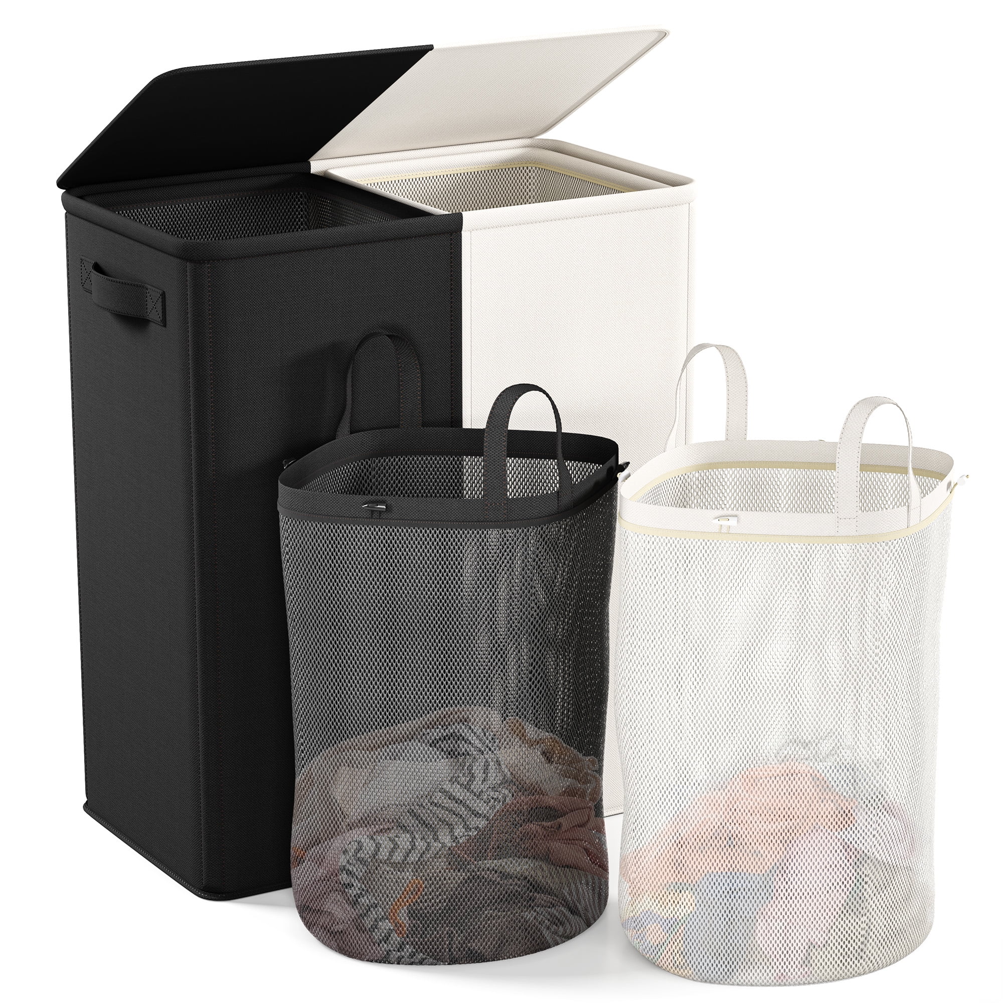 154L Laundry Hamper with 2 Inner Bags, Foldable Clothes Hamper with Lid