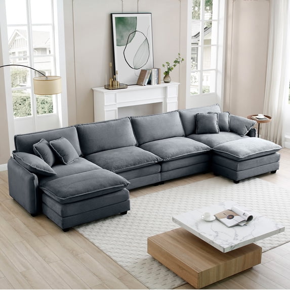 155 Inch Oversized Modular Sectional Sofa with 2 Ottomans, U Shaped Sectional Couches with 37" Extra Wide Seat for Huge Person, Comfy Extra Large 4 Seat Sofa Set, Grey