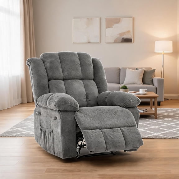 155 Manual Recliner Chair for Adults, Extra Wide Upholstered Reclining Chair with Footrest, Ergonomic Oversized Sofa Chair, Heavy Duty Living Room Recliner Supports 350 lbs,Gray