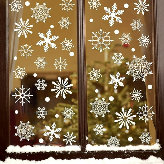 155 PCS Christmas Snowflake Window Clings Decorations, Xmas Window Stickers Decal 8 Sheets