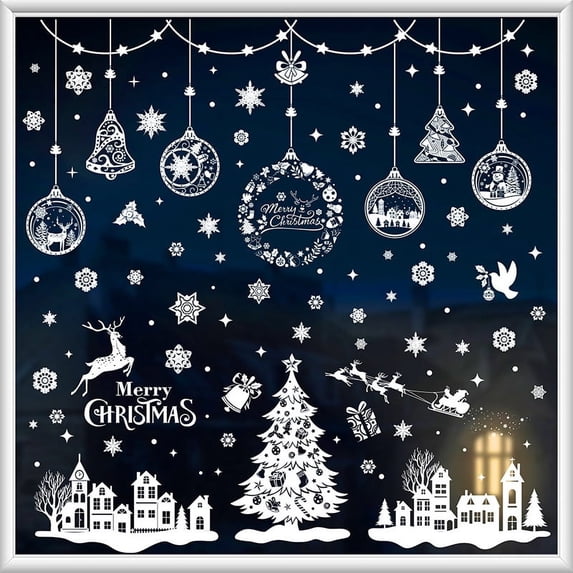 155 PCS Christmas Snowflake Window Clings Decorations, Xmas Window Stickers Decal 8 Sheets