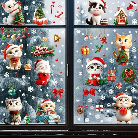155 PCS Christmas Snowflake Window Clings Decorations, Xmas Window Stickers Decal 8 Sheets