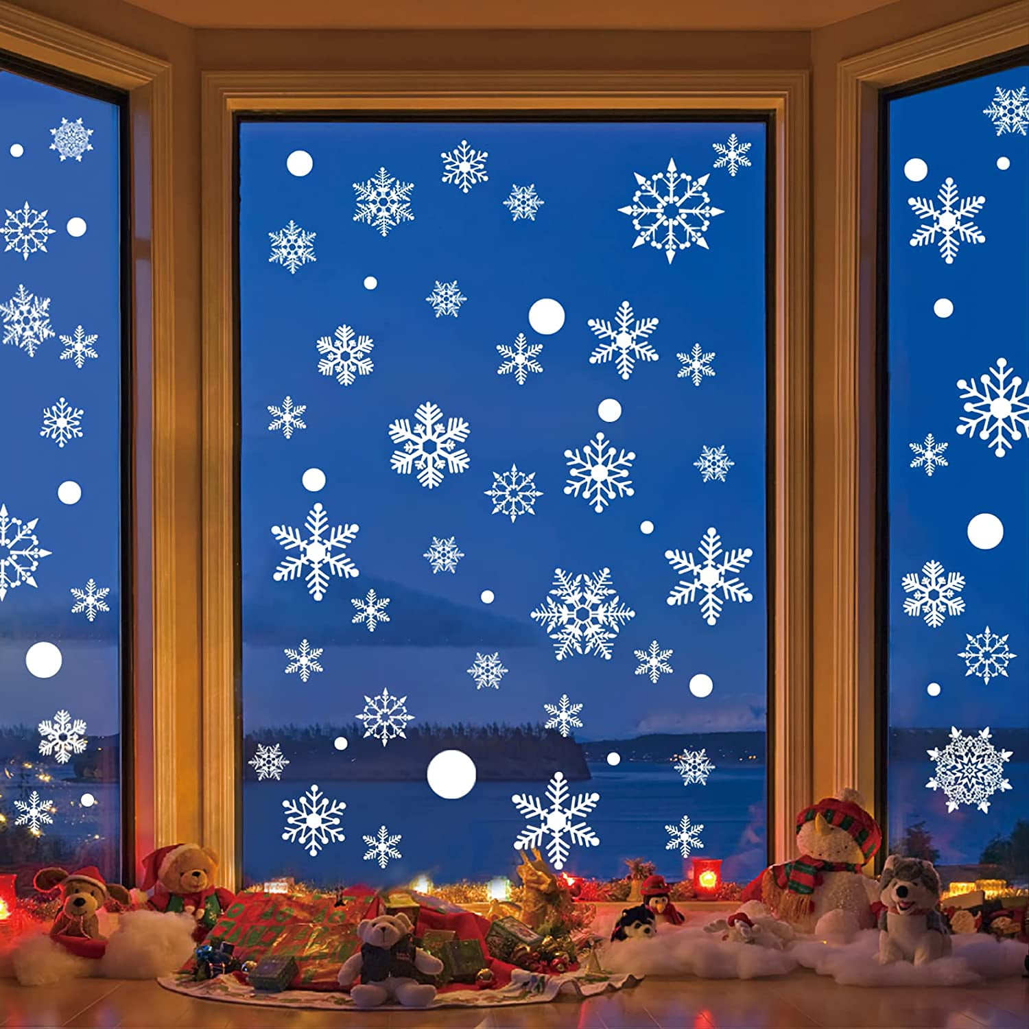 155 PCS Christmas Snowflake Window Stickers - Xmas Holiday White Winter Christmas Window Decorations Ornaments(9 Sheets)