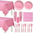 thumbnail image 1 of 155 Pcs Pink Paper Dinnerware Set Birthday Party Supplies Decorations Set Serves 20 Guests Including Plates Napkins Cups Forks Spoons Knives,Tablecloth,Tableware Set for Party Decorations, 1 of 7