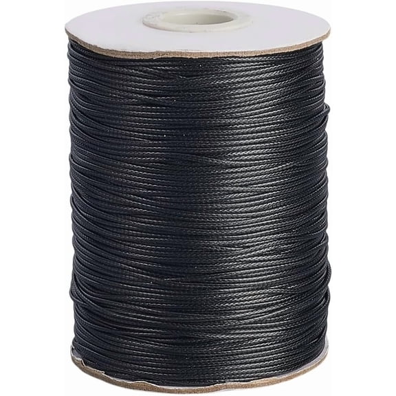 155 to 160M Waxed Beading Cord 1mm Wax Thread Black Polyester Braid Wax-Coated Waterproof Thin Long Macrame Artisan Beading String