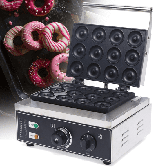 PEAKORA1550W?Commercial Donut Maker 12 x Mini Doughnut Waffle Baking Machine Non-stick