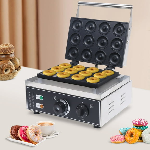 1550W Commercial Nonstick Electric Mini Doughnut Donut Machine Maker 12pcs Baker