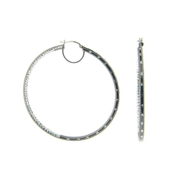 155103B Large Diamond Cut Hoop Earrings in Sterling Silver Black Rhodium