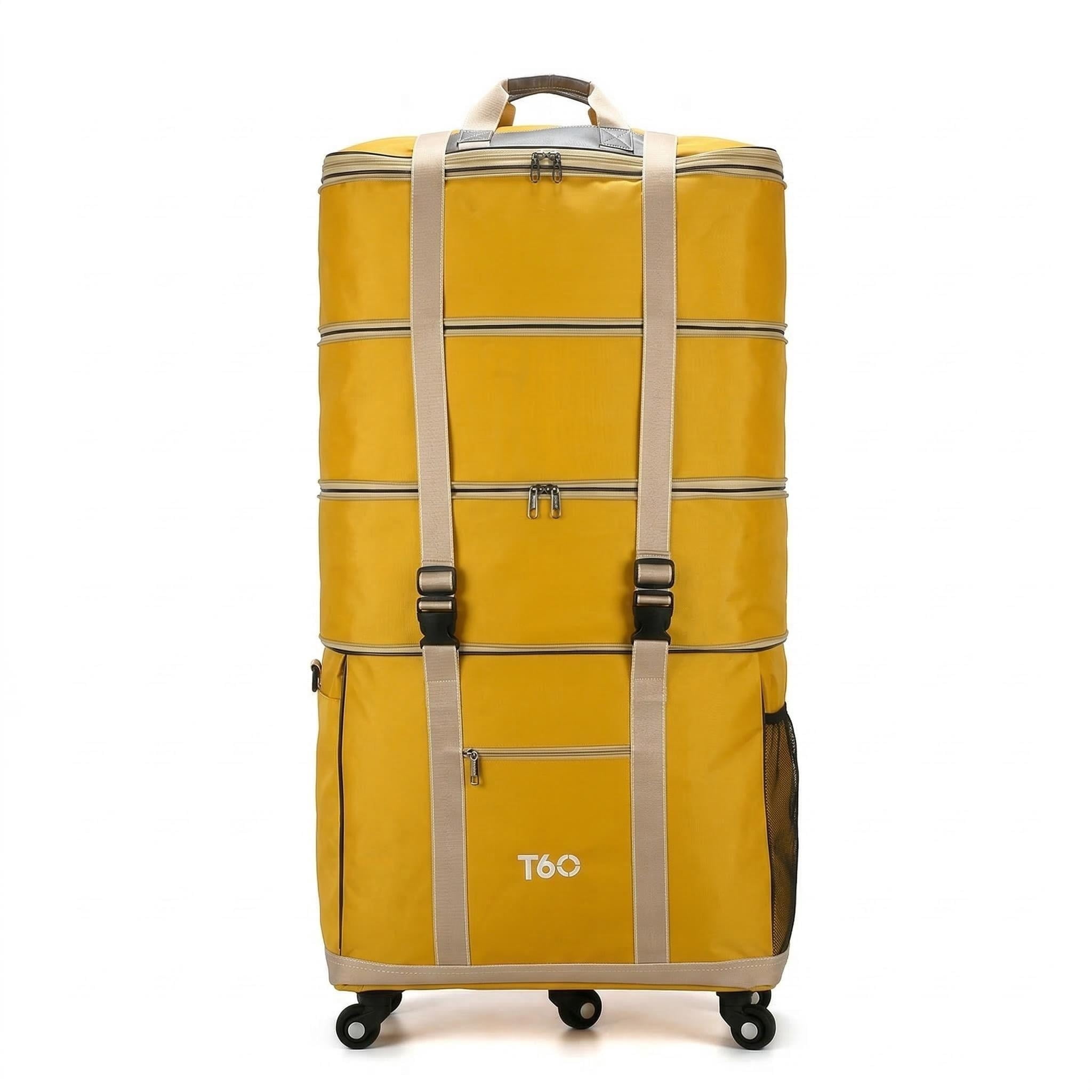 155L Extra Large Rolling Duffel Bag with 5 Spinner Wheels, 4-Level Expandable Checked Luggage, Water-Resistant Foldable Suitcase for Moving, Travel, College Dorm, and Home Storage, Yellow