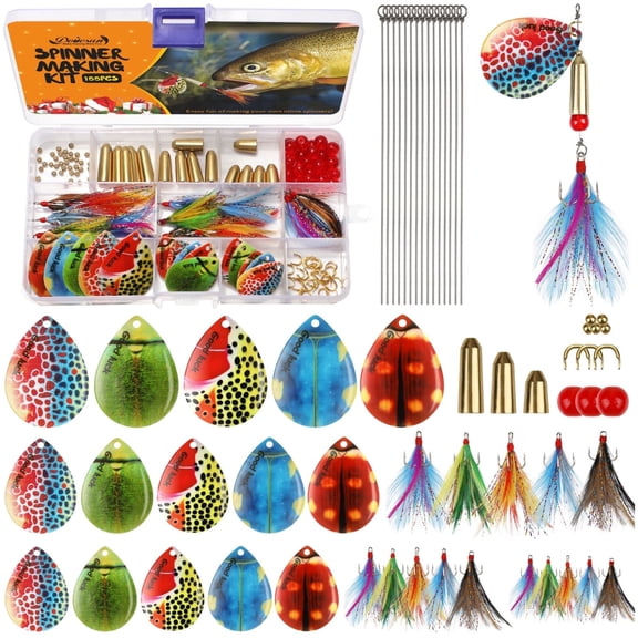 Inline Spinner Lure Making Kit for Trout Bass Salmon DIY Fishing Tackle Craft Set 155PCS