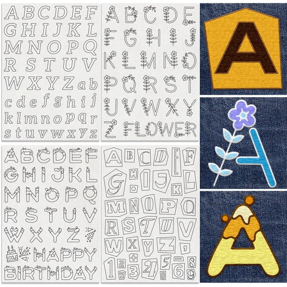 155Pcs A-Z Flower Al abet Embroidery Pattern Stabilizers 8.3"x11.7" Letter Number Water Soluble Stick and Stitch Embroidery Stickers