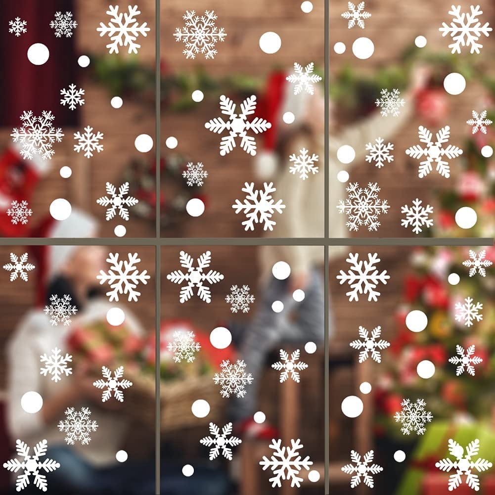 155Pcs Christmas Snowflakes Window Clings Decals Decorations White Christmas Window Stickers Winter Wonderland Decorations for Christmas Party