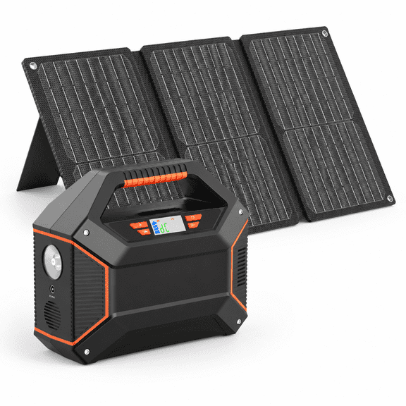 155Wh Black Orange Portable Solar Generator Kit with 30W Panel