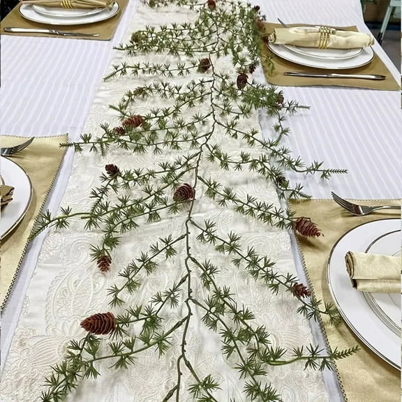 155cm Realistic Christmas Rattan Garland with Pine Leaves & Fruit Decorations - Flexible Holiday Decoration for Home, Office, Party & Festive Events